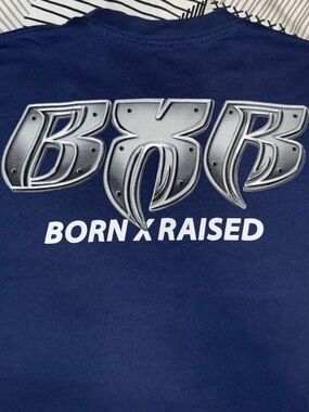BORN X RAISED Navy Tee with Metallic Silver BXR Logo